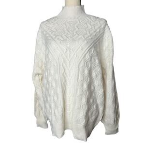 NEW Talbots Cableknit Women's Mock Neck Sweater in Ivory Size XL